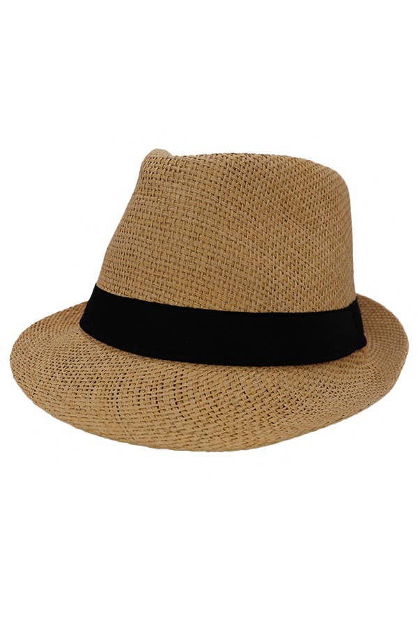 Cap Zone - Wholesale Straw Hat - Women's - Black Band Decor Open Weave Paper Straw Fedora0
