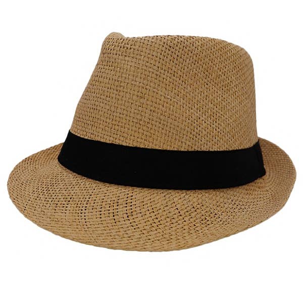 Cap Zone - Wholesale Straw Hat - Women's - Black Band Decor Open Weave Paper Straw Fedora