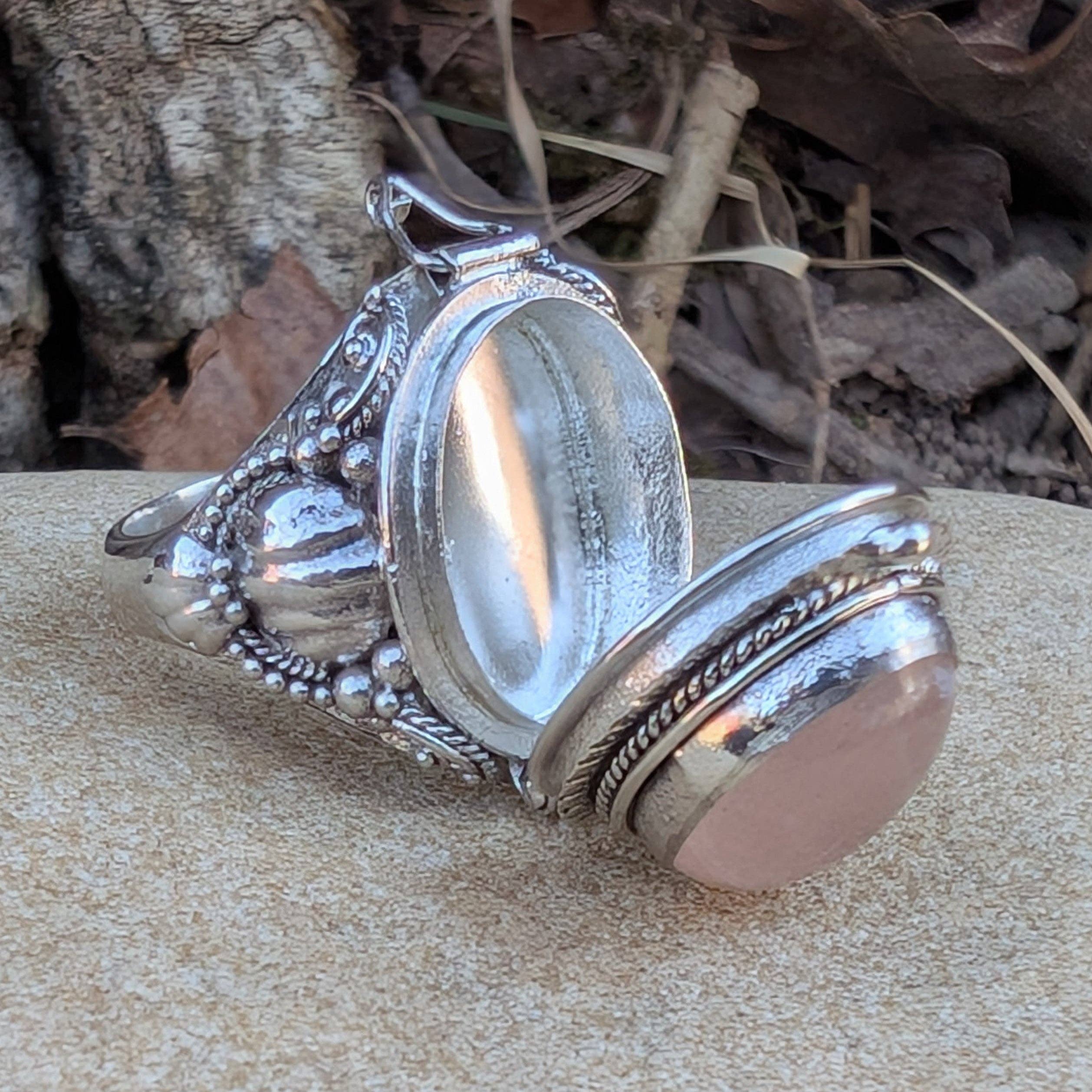 Silver Insanity - Wholesale Cocktail/Statement Ring - Large Oval Rose Quartz Sterling Silver Poison Ring4