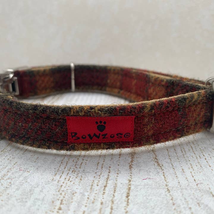 BOWZOS - Wholesale Pet Collar - Dog - (Stornoway) Harris Tweed® Dog Collar - Chestnut & Mustard