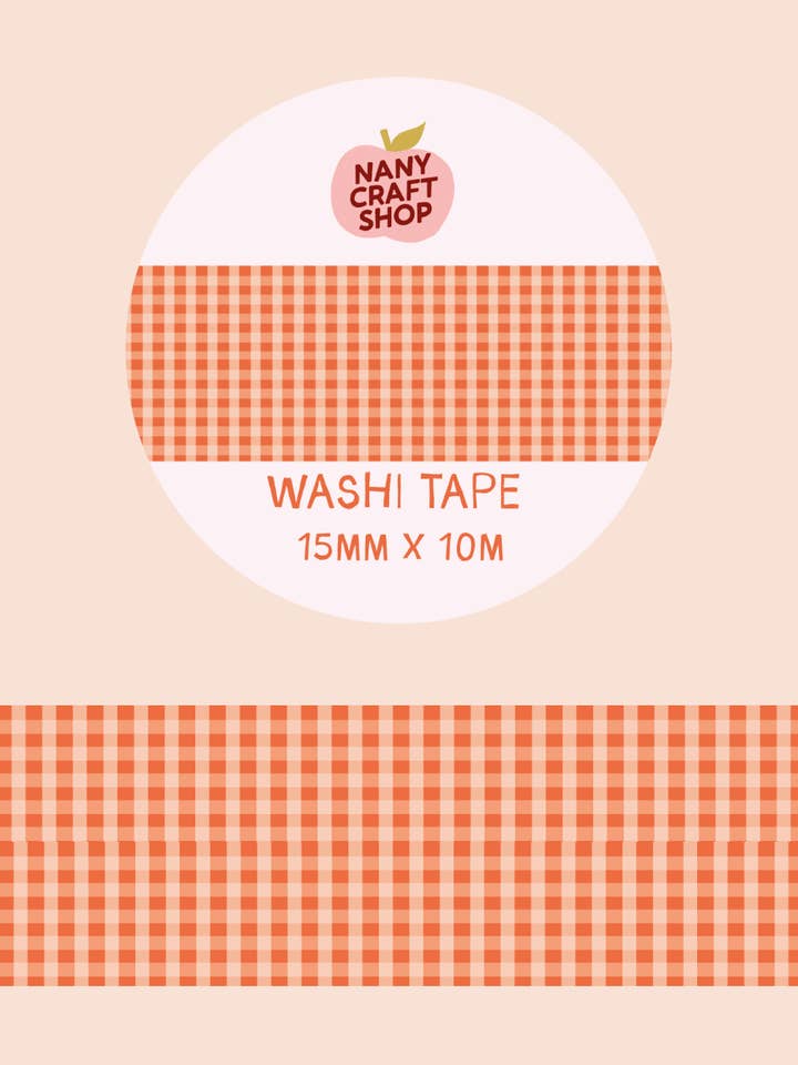 Washi-tape - rød vichyternet for engroshandel hos Nany Craft Shop