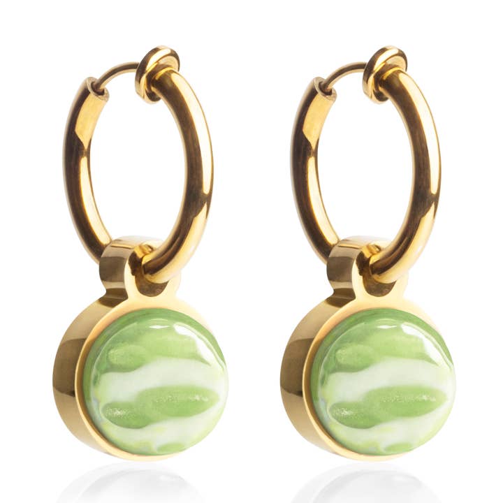 Orecchini Mix & Match con pendente • oro/verde lime • 14mm per la vendita all'ingrosso da parte di ALEXASCHA