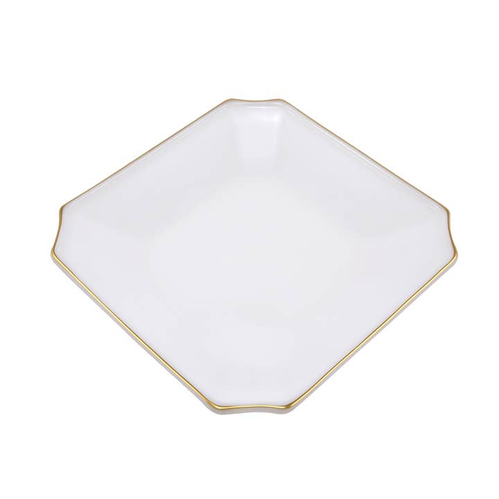 Barski - Wholesale Dinner plate - Aura-Gold White Square Plate with Gold rim, Set of 41