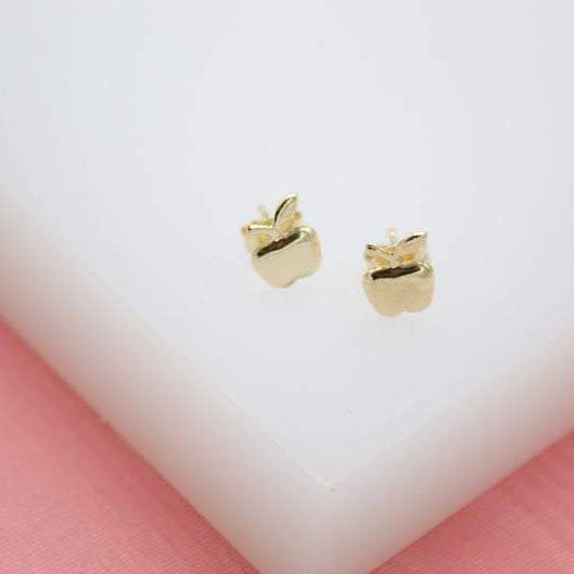 18K Gold Filled Tiny Golden Apple Stud Earrings for wholesale by MIA Jewelry