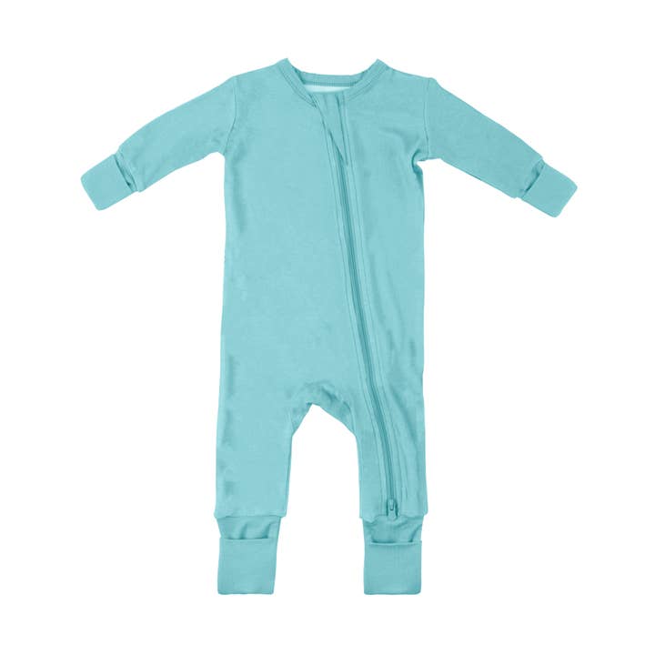 Baby-Bambus-Pyjama mit DreamCuffs® - Seegrün für den Großhandel von Dreamland Baby