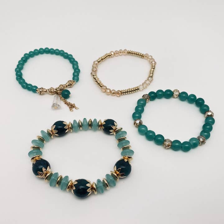 Mio Queena - Wholesale Jewelry Set - Bohemian Elastic Rope Handmade Beaded Bracelet 4pcs/set