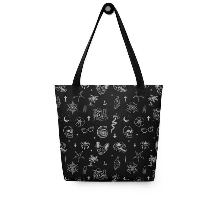 Occult Beach Black Tote Bag for wholesale by Rouge Hearts
