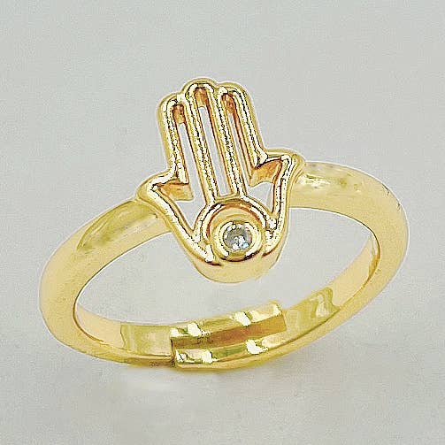 Hamsa Hand Guld Justerbar Ring, 23x22mm, RG059 för wholesale av Beads Creation