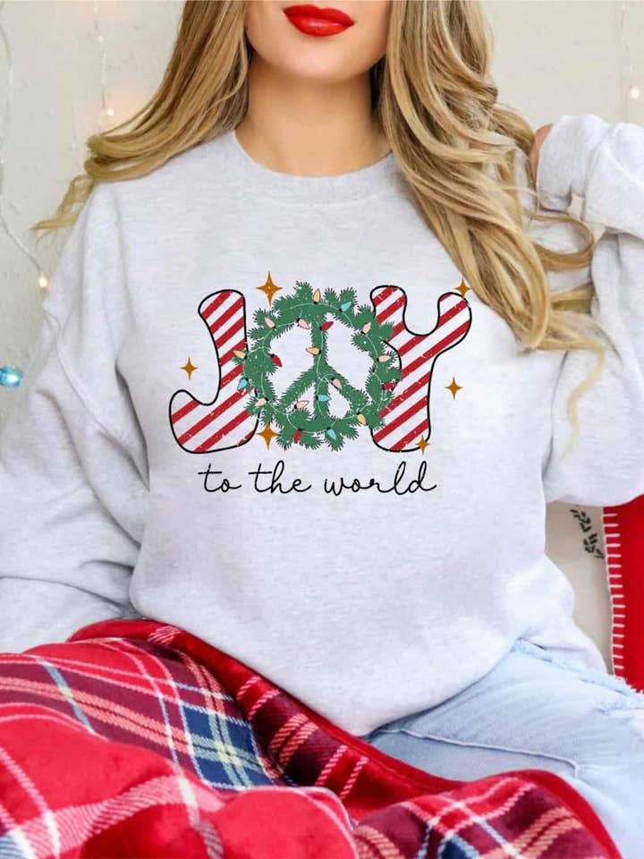 Fox and Owl Apparel - Wholesale Graphic Sweatshirt - Women's - Christmas grey joy to the world wreath graphic sweatshirt 0