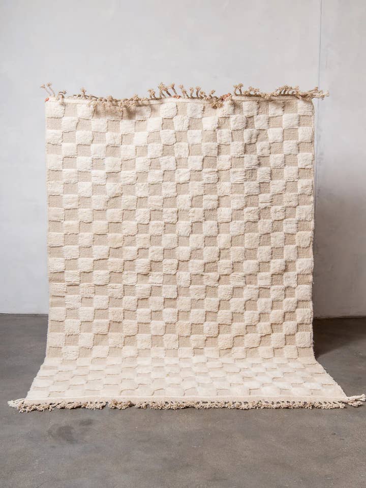 Tappeto marocchino bianco a scacchi, tappeto shaggy bianco, tappeto grande. per la vendita all'ingrosso da parte di BerberNest