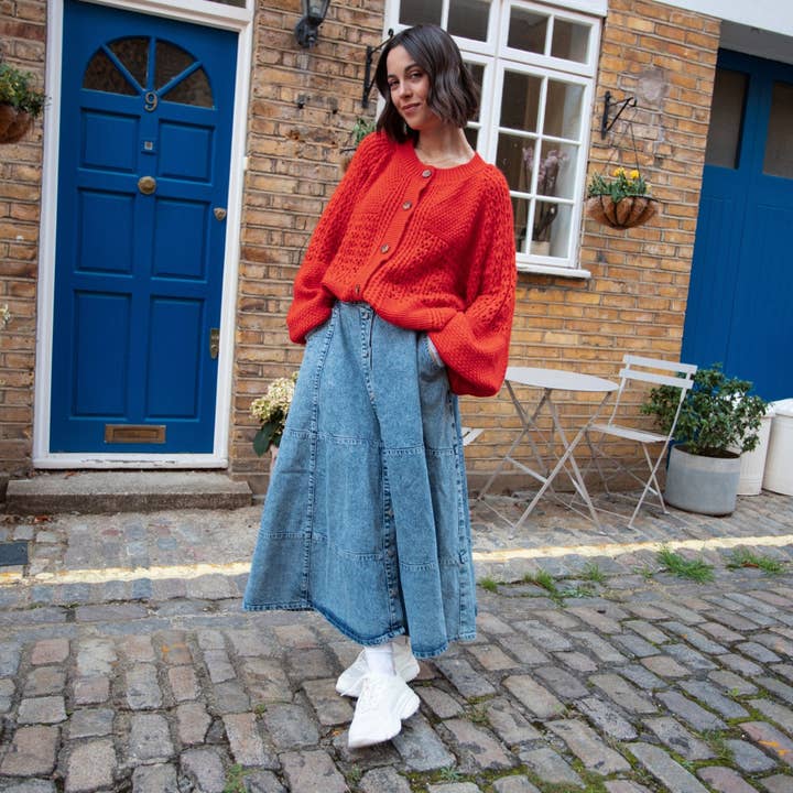 Cara & The Sky - Wholesale Cardigan - Women's - Brigit Pointelle Stitch Balloon Sleeve Cardigan - Orange9