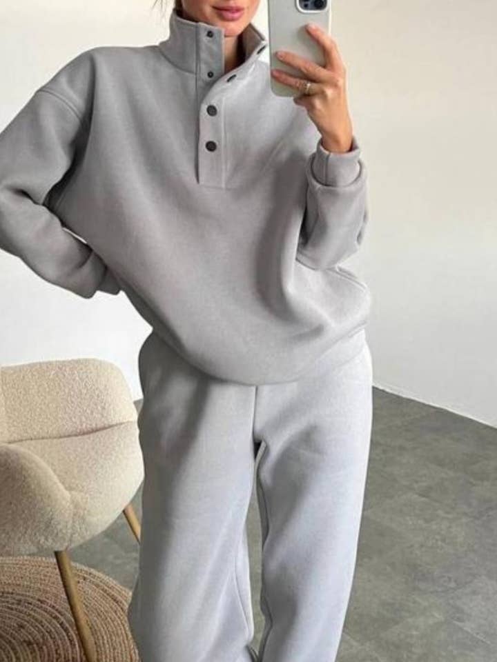 Quarter button up pullover sweatshirt two piece set outfits and other Purchase Wholesale sweat outfits. Free Returns & Net 60 Terms on Faire trending on Faire.