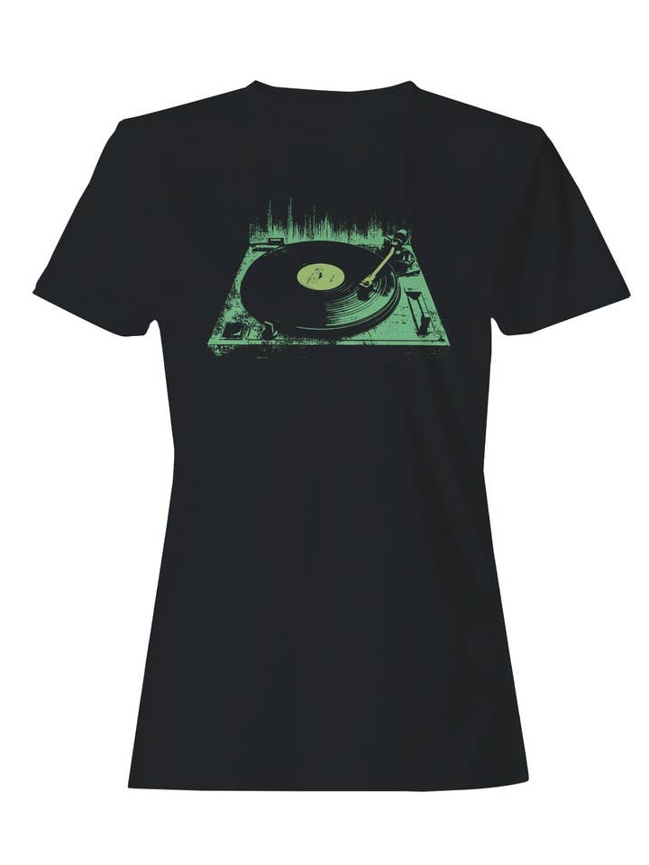 Damen-T-Shirt mit Retro-Vinyl-Plattenspieler-Motiv für den Großhandel von TShirtGuys.com
