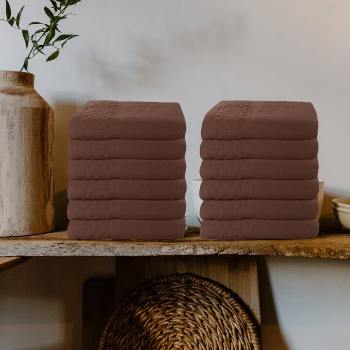 12 Pack Washcloth Set 100% Cotton(13x13) Brown Face Towels for wholesale by Cozablu Home