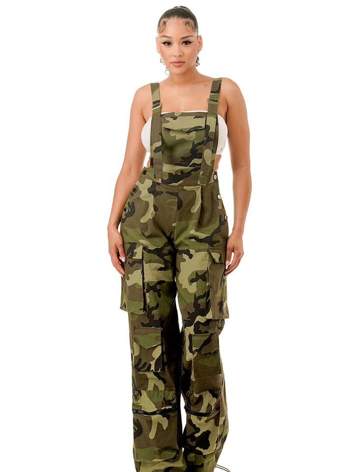 Regular Wide Leg Camo Cargo Overalls Jumpsuit for wholesale by Namatt Design