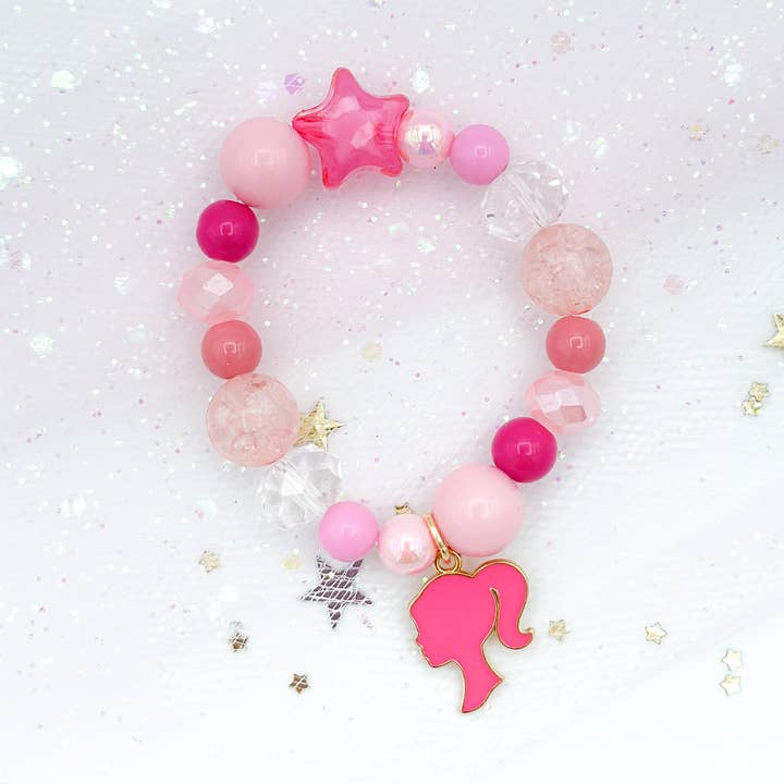 Bracelet à breloques en forme d'icône de mode rose pour enfants, pour filles, cadeaux pour enfants pour la vente par Peach Tree & Co.