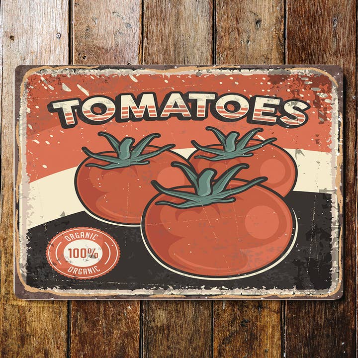 retro Tomatoes Kitchen Metal Wall Sign Plaque for wholesale by The British Metal Signs Company