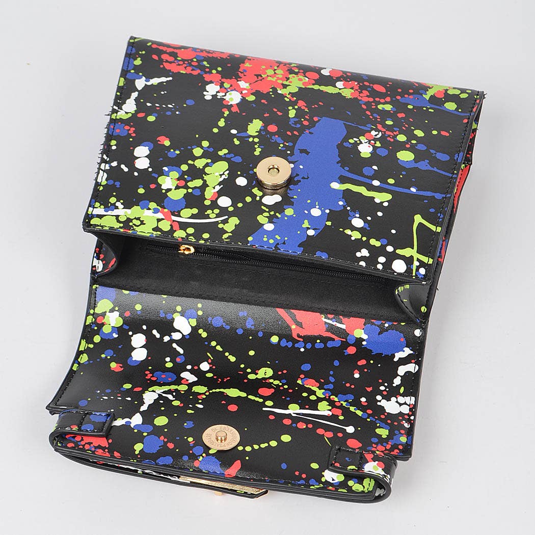 Multicolor Splatter Paint Faux Leather Crossbody Bag for wholesale on Faire4
