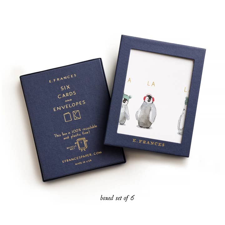 E. Frances Paper - Wholesale Christmas Card - Cozy Penguins (Boxed Set of 6) | Holiday Christmas Cards