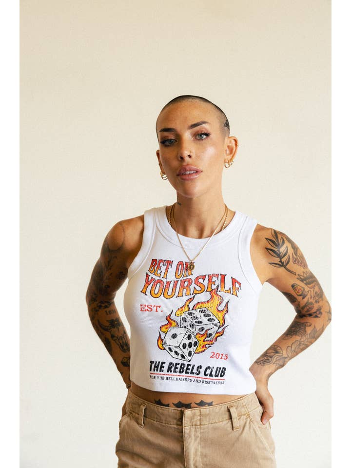 White Bet On Yourself Tank for wholesale on Faire1