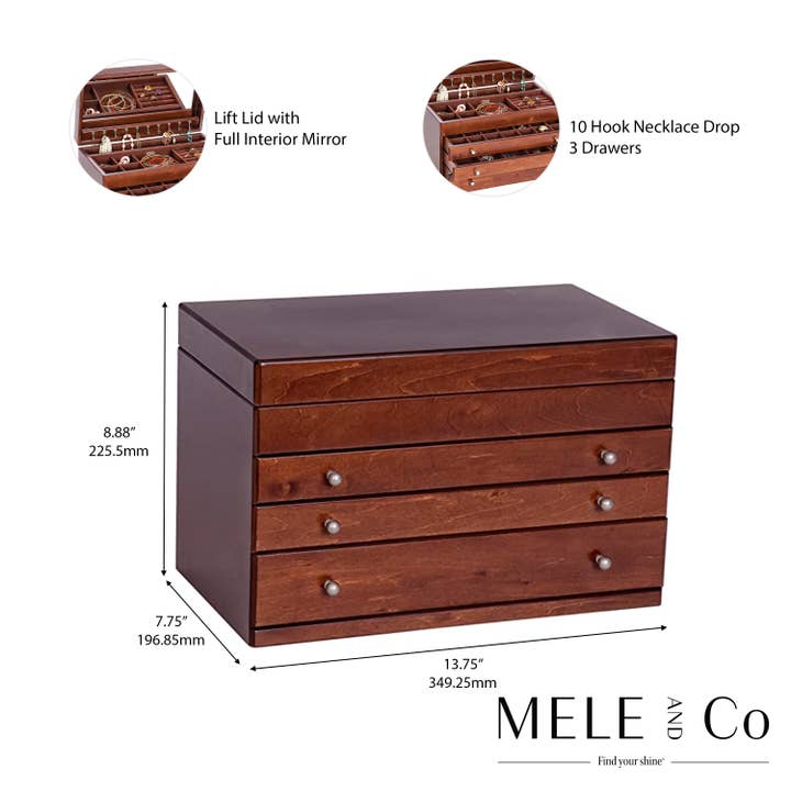 Mele and Co - Wholesale Jewelry Box/Organizer - Mele and Co Brigitte Wooden Jewelry Box4