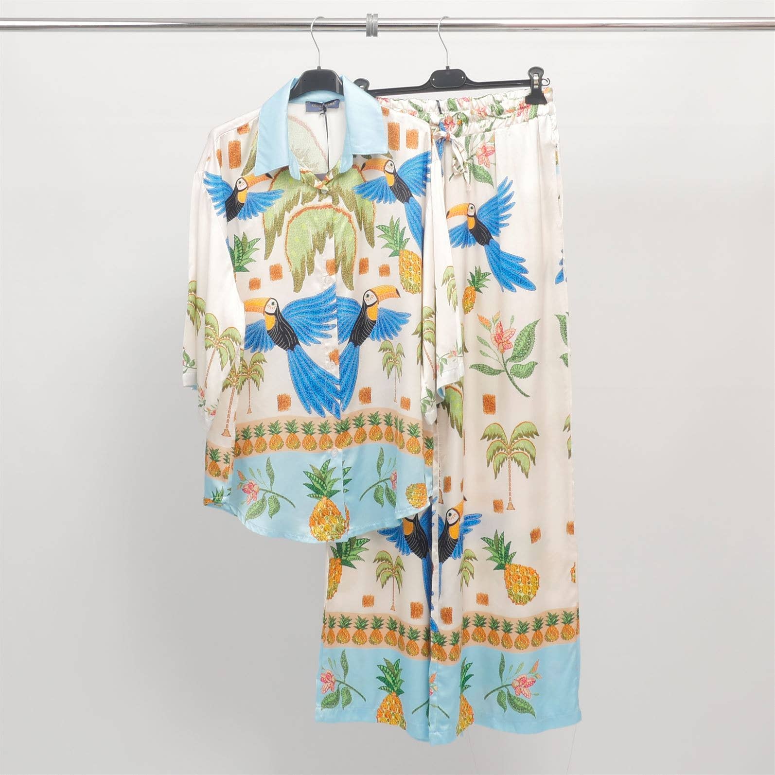 Cecile Wang - Vendita all'ingrosso Pantalone - Donna - Pantaloni stampati con pappagalli in viscosa satinata SSP20236VS4