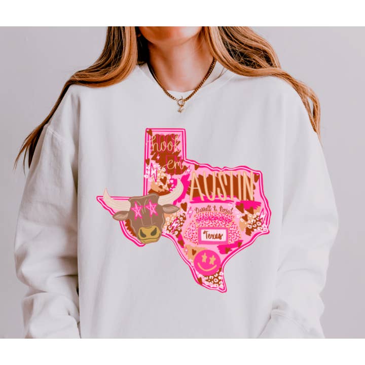 Gia Gifts Boutique - Wholesale Graphic Sweatshirt - Women's - Preppy Texas Longhorns State Sweatshirt