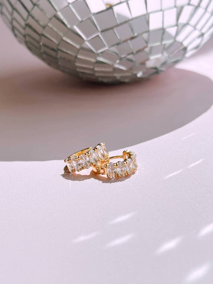 Shine Bright Clear Jewel Huggie Earrings - Sparkle, Hypoallergenic, Cute for wholesale by Golden Hour Designs
