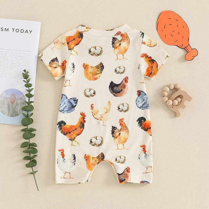 apricot 0-18M Baby Roosters Print Short Sleeve Jumpsuit Wholesale Baby Clothes V3824042919501 for wholesale on Faire1