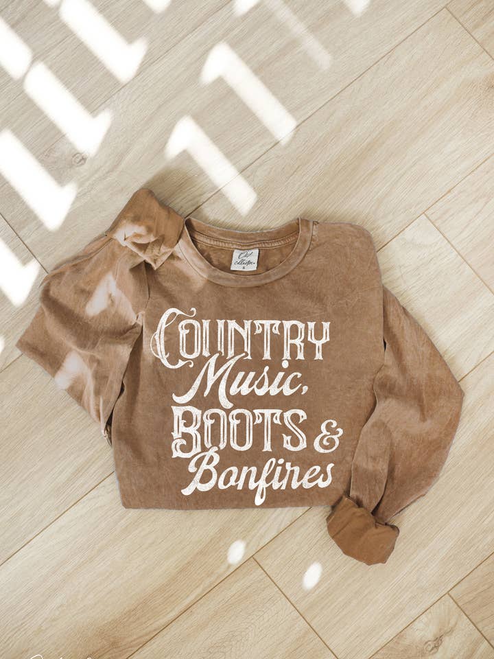 OAT COLLECTIVE - Wholesale Screen Printed T-Shirt - Women's - COUNTRY MUSIC Mineral Washed Long Sleeve Graphic8