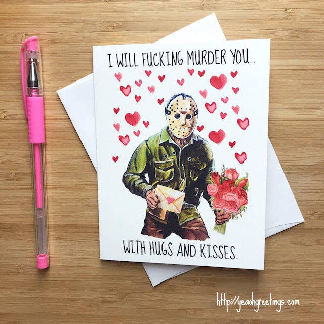 Funny Jason Friday the 13th Love Card, Horror Valentine Card for wholesale by Yeaoh! Greetings