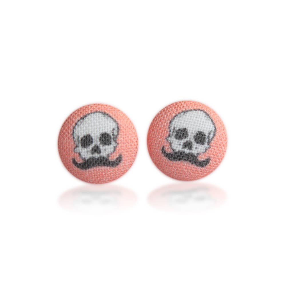 Rachel O's - Wholesale Stud/Post Earrings - Skull with a Mustache Fabric Button Earrings4