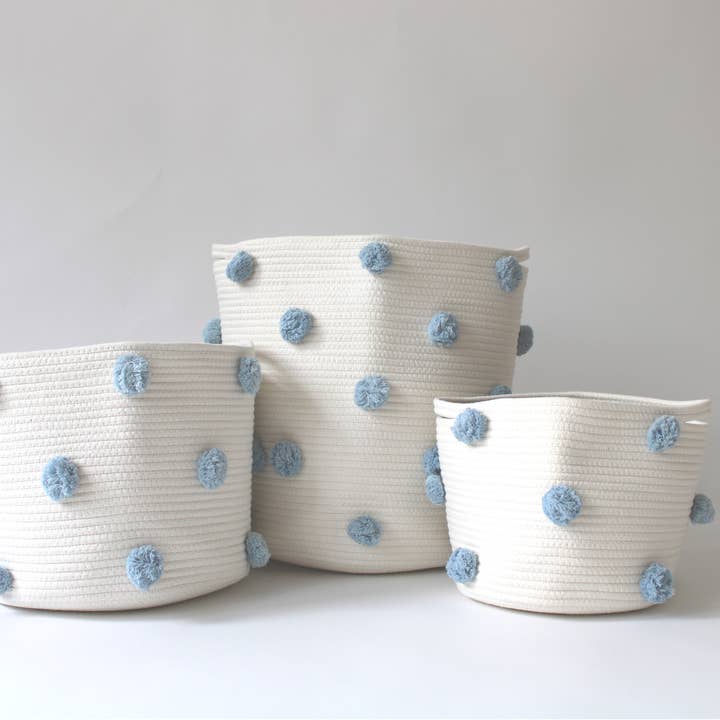 Twig and Tassel - Wholesale Basket - Kids & Baby - Sky Blue Pom Basket - Large1