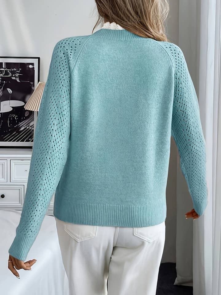 Rosa Clothing - Wholesale Knit Sweater - Women's - Openwork Long-Sleeve Sweater with Button-Front Design2