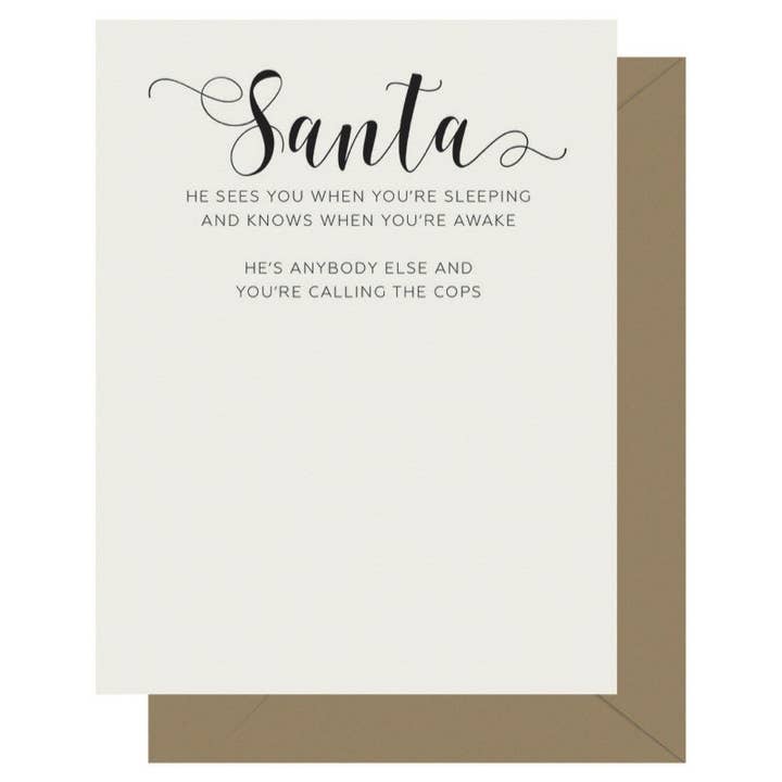 Holiday Crass Calligraphy Santa Letterpress Greeting Card for wholesale by Letterpress Jess