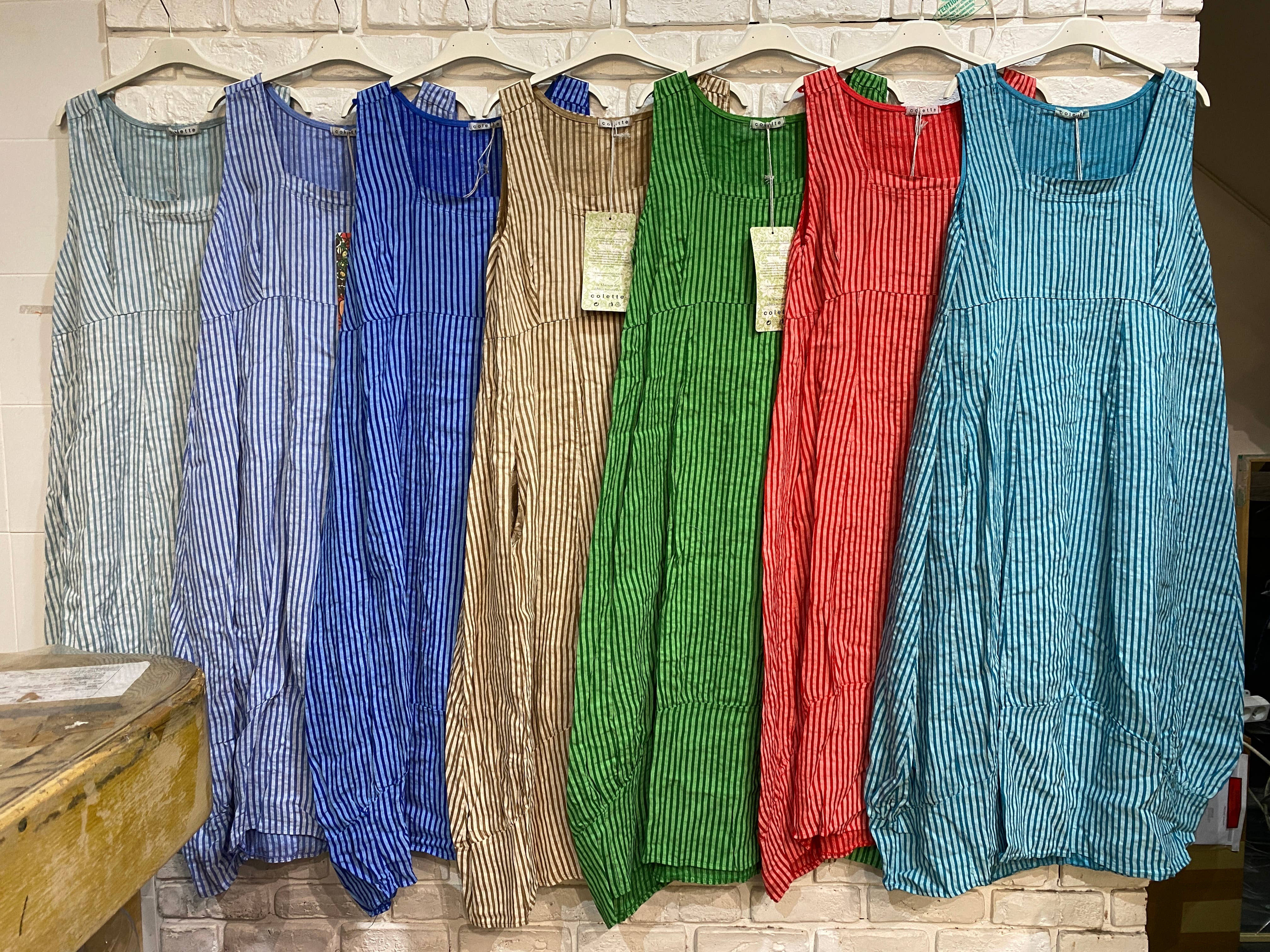 la maison des fibres naturelles - Wholesale Dress - Women's - Sleeveless striped dress 6223stripe 100%LINEN6