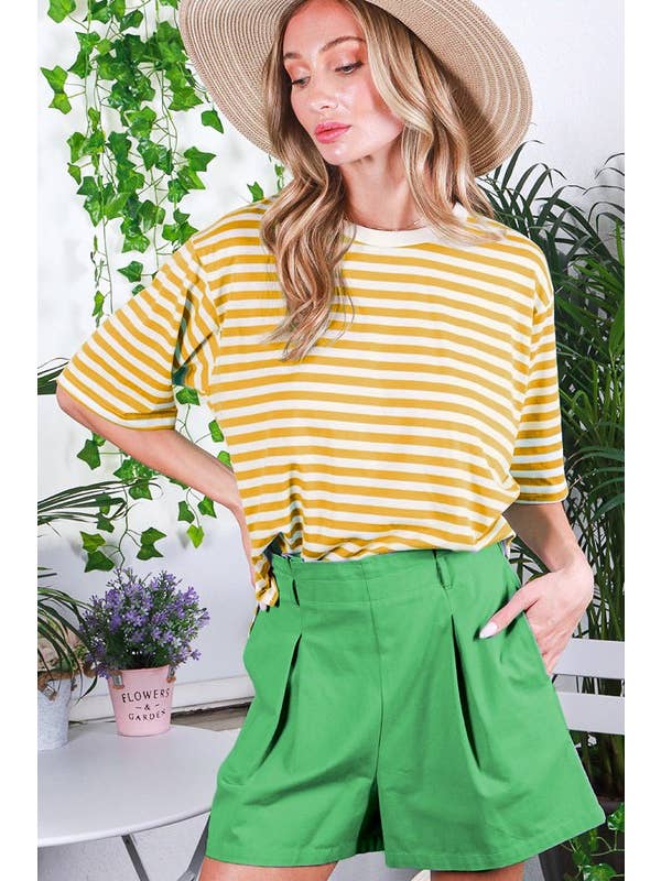 Vine & Love - Wholesale Knit Top - Women's - Crew Neck Short Sleeve Striped Knit T-Shirt Top VT81762