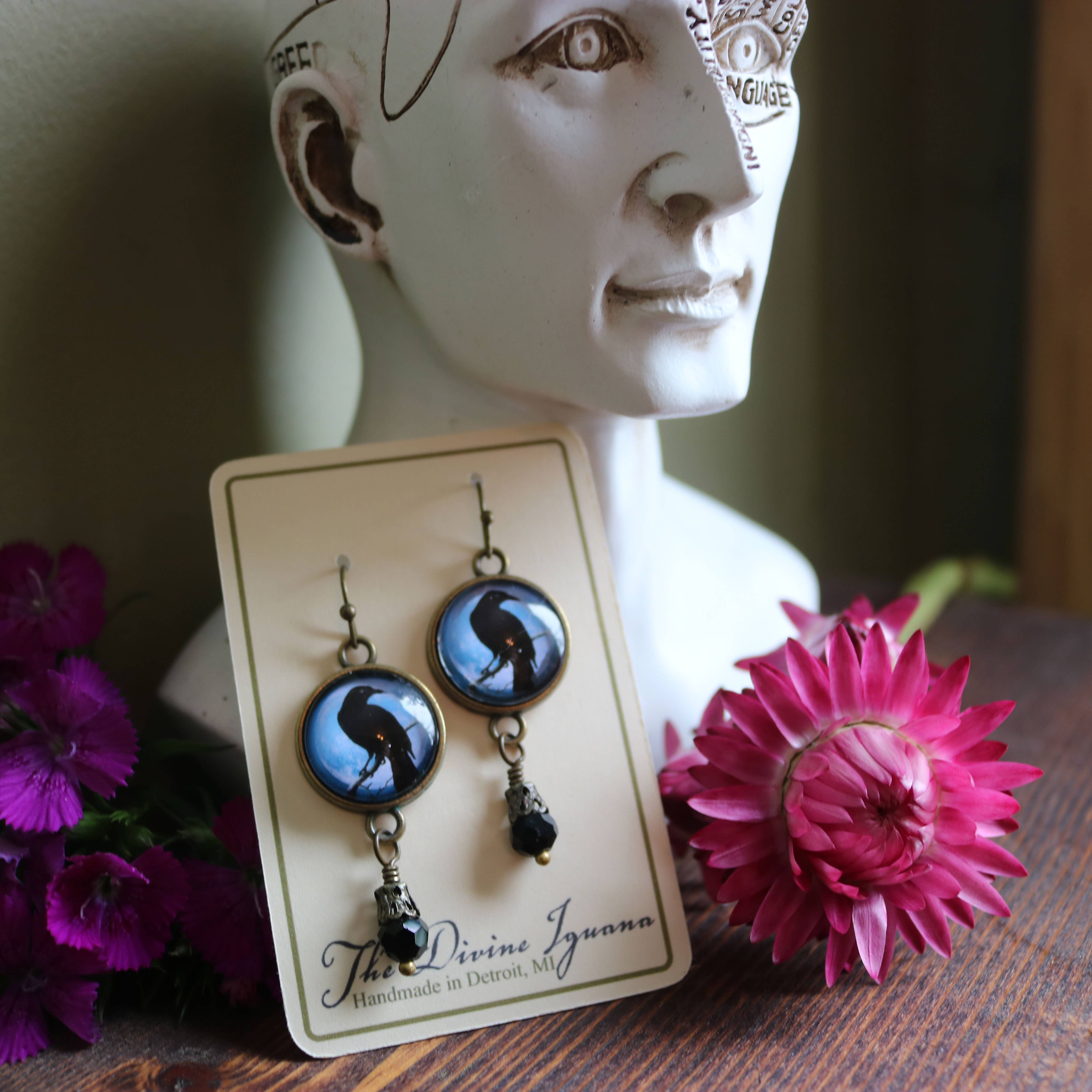 The Divine Iguana - Wholesale Dangle Earrings - Purple Crow or Raven Goth Halloween Earrings4