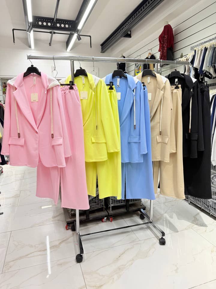 Blazer-stil sweatshirt och byxor med vida ben set för wholesale av Chilli Girl Collection