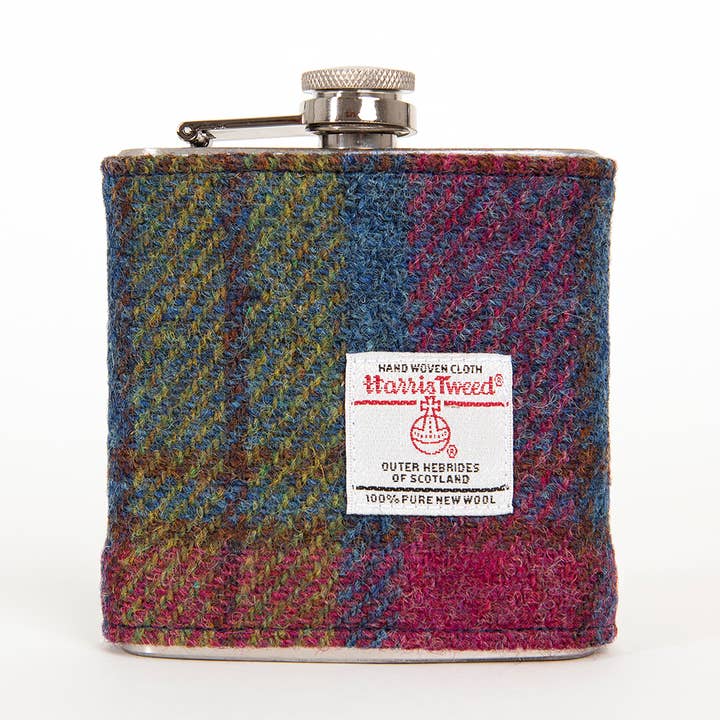 6oz Harris Tweed Hip Flask - Rainbow - HT19 for wholesale by Created By The Ridleys