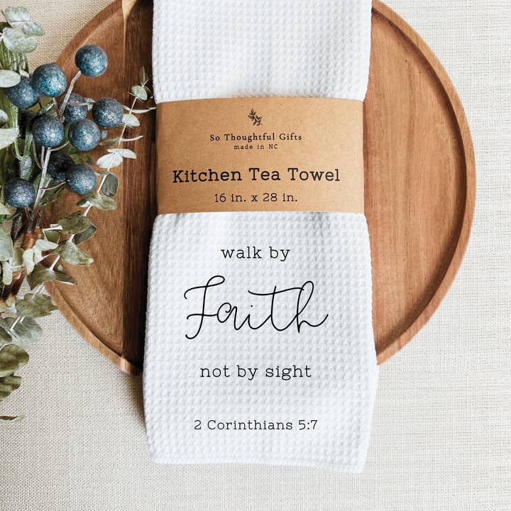 Scripture Dish Towel - 2 Corinthians 5:7 | Kitchen Towel for wholesale by So Thoughtful Gifts