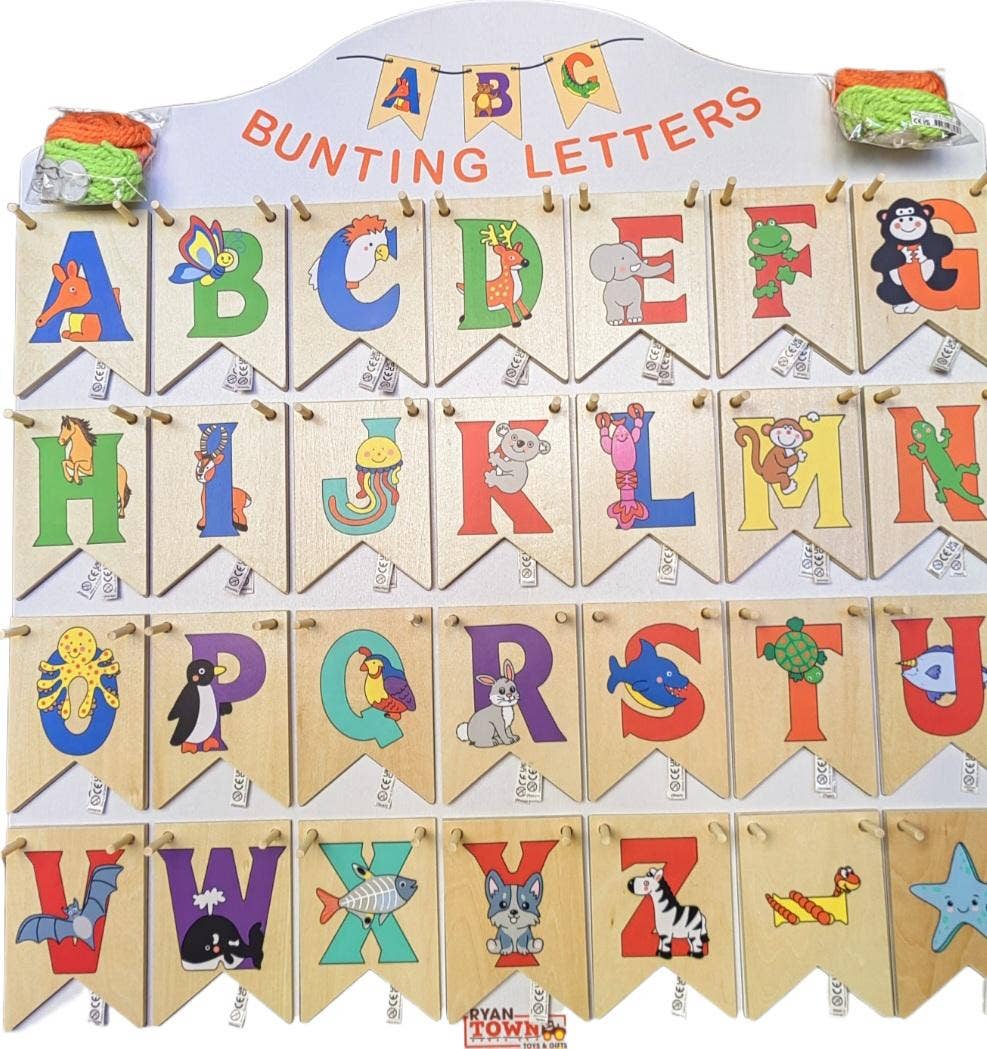 Ryan Town Toys & Gifts - Wholesale Wood Toy - Kids - Wooden Animal " Bunting Letters" Starter Kit, with Stand2