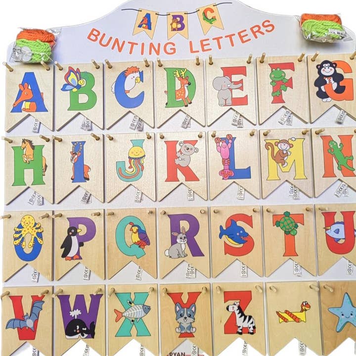 Ryan Town Toys & Gifts - Wholesale Wood Toy - Kids - Wooden Animal " Bunting Letters" Starter Kit, with Stand2