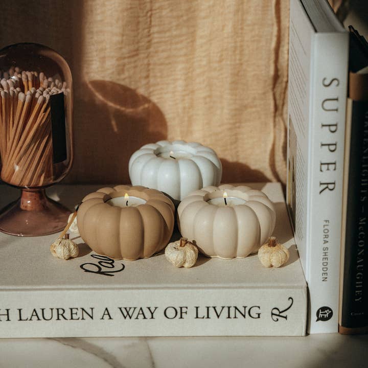 Queen City Crete - Wholesale Candle Holder - Concrete pumpkin tea light holders 2