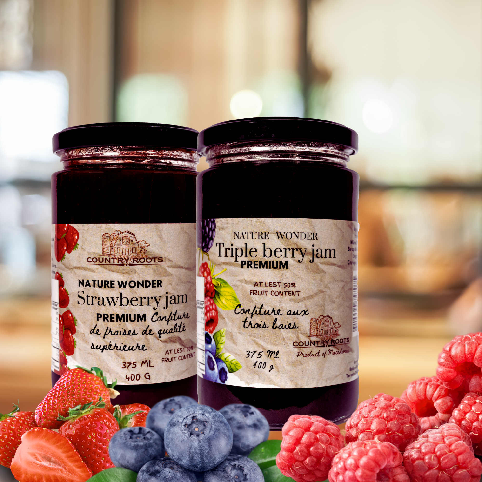 Country Roots - Wholesale Jam/Jelly - Premium Strawberry Jam 375 ML   1