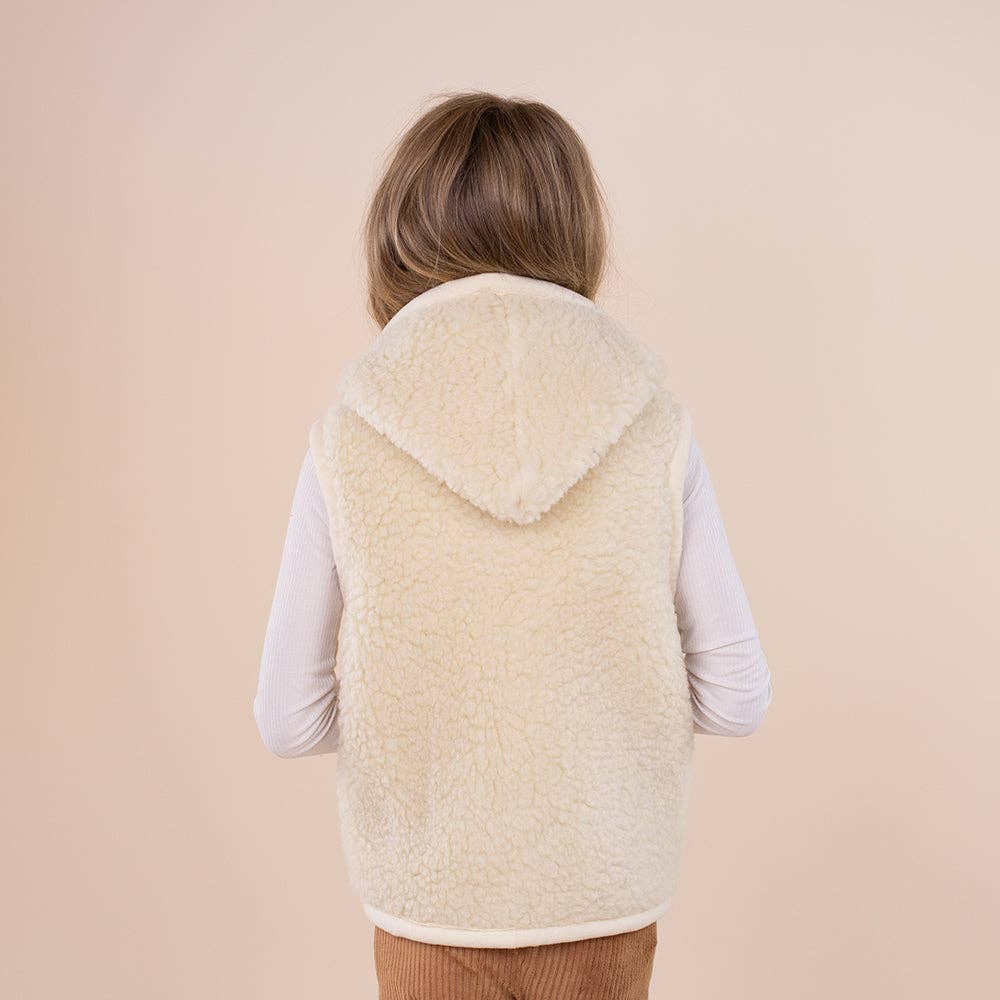 Moonrise - Wholesale Outerwear Vest - Kids - Kids Vest Wool Beige Hooded - Zipper1