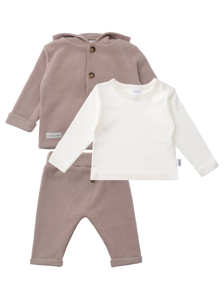 3-delig ribgebreid set in bruin voor wholesale door Liliput