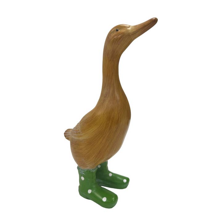 David Fischhoff Ltd - Wholesale Ornament - Wooden Effect Duck in Green Boots - 2 Asstd1