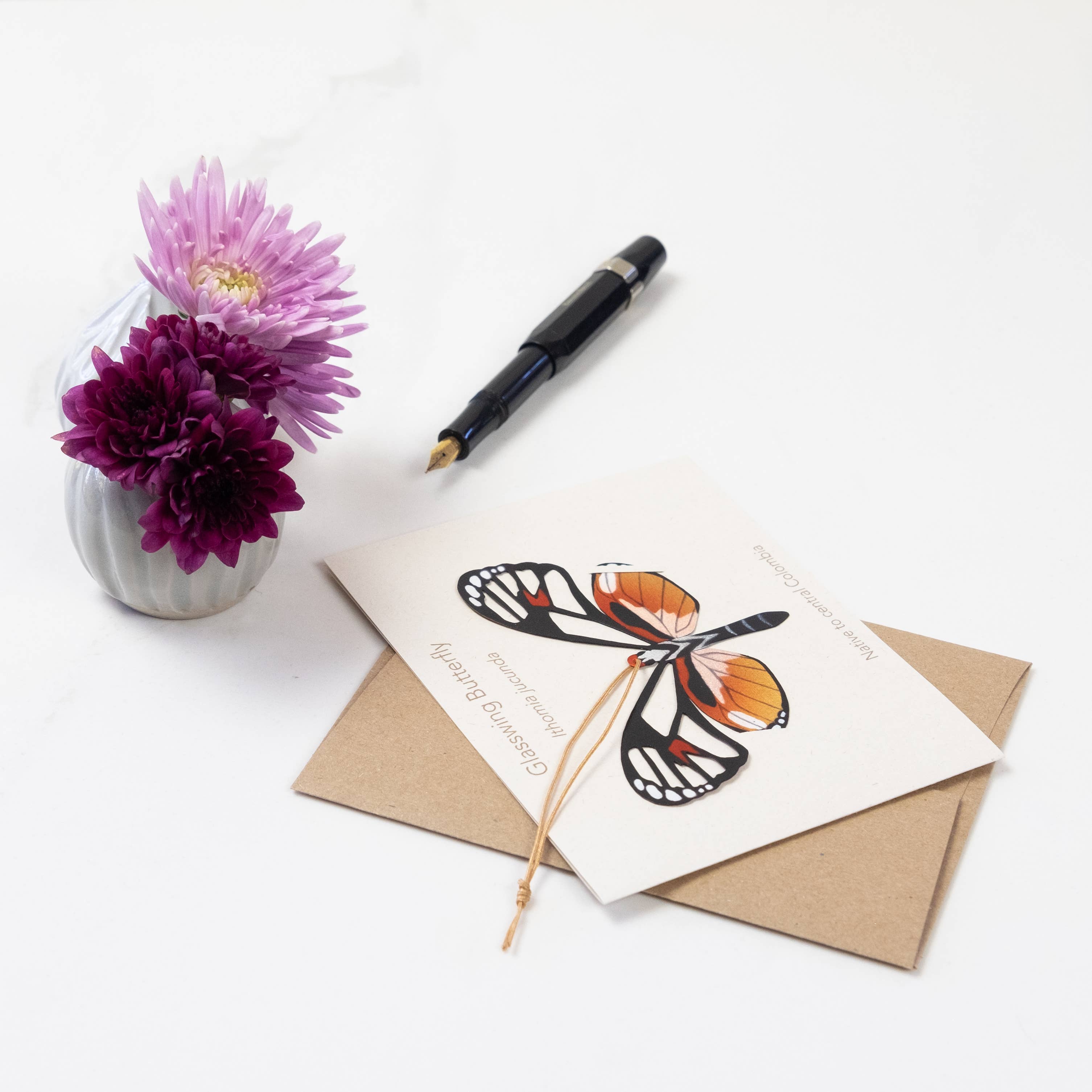 Tulia's Artisan Gallery - Wholesale Bookmark - Glass Wing Butterfly Ornament + Notecard3
