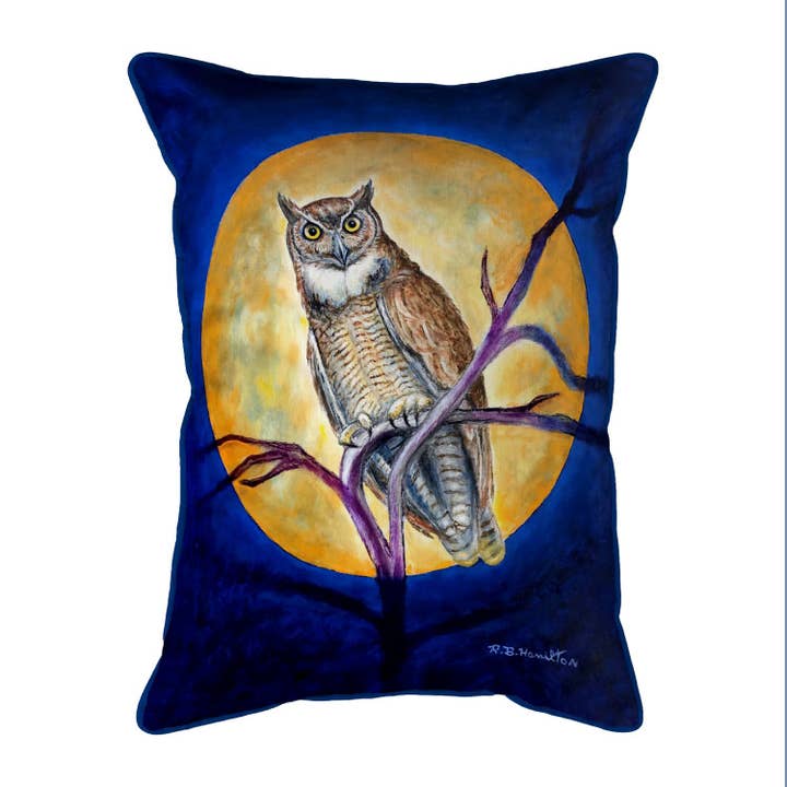 Owl in Moon Corded Pillow for wholesale by Betsy Drake Interiors
